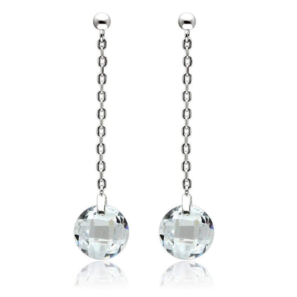 3W082 - Rhodium Brass Earrings with AAA Grade CZ  in Clear