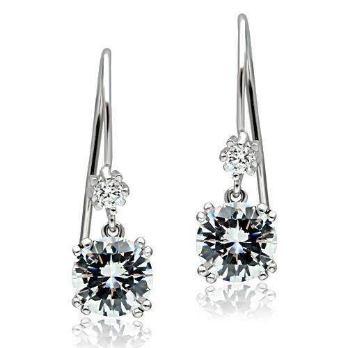 TK3W085 - Stainless Steel Earrings with AAA Grade CZ in Clear - Alamode - Flyclothing LLC