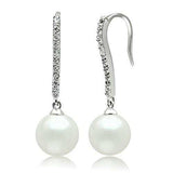 3W086 - Rhodium Brass Earrings with Synthetic Pearl in White - Alamode - Flyclothing LLC