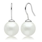 3W087 - Rhodium Brass Earrings with Synthetic Pearl in White