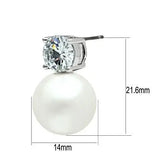 3W088 - Rhodium Brass Earrings with Synthetic Pearl in White - Alamode - Flyclothing LLC