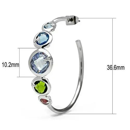 3W098 - Rhodium Brass Earrings with AAA Grade CZ in Multi Color - Alamode - Flyclothing LLC