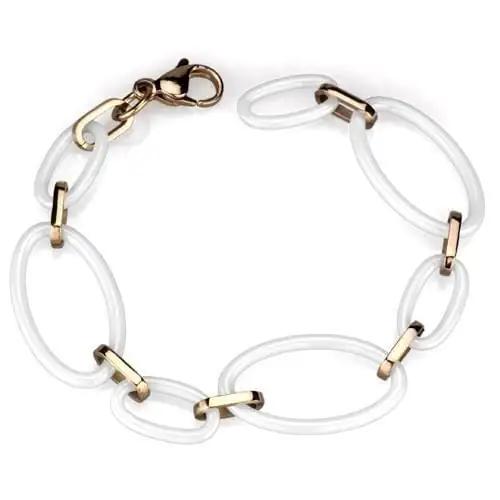 3W1004 - IP Rose Gold(Ion Plating) Stainless Steel Bracelet with Ceramic  in White - Alamode