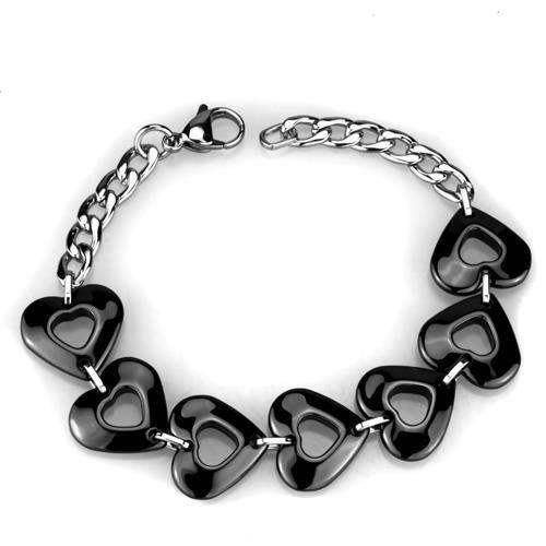 3W1007 - High polished (no plating) Stainless Steel Bracelet with Ceramic in Jet - Alamode - Flyclothing LLC
