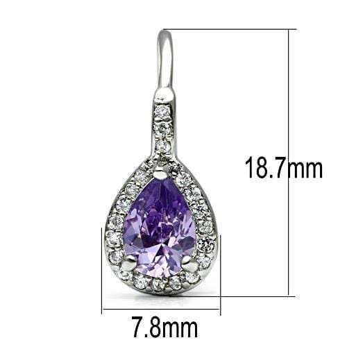 3W100 - Rhodium Brass Earrings with AAA Grade CZ in Amethyst - Alamode - Flyclothing LLC