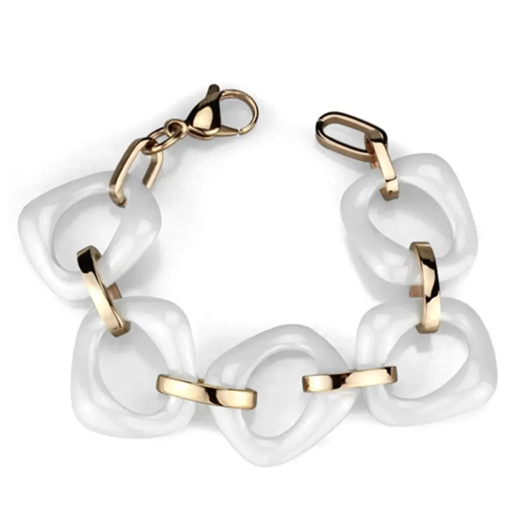 3W1010 - IP Rose Gold(Ion Plating) Stainless Steel Bracelet with Ceramic in White - Alamode - Flyclothing LLC