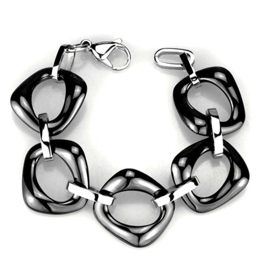 3W1013 - High polished (no plating) Stainless Steel Bracelet with Ceramic in Jet - Alamode - Flyclothing LLC