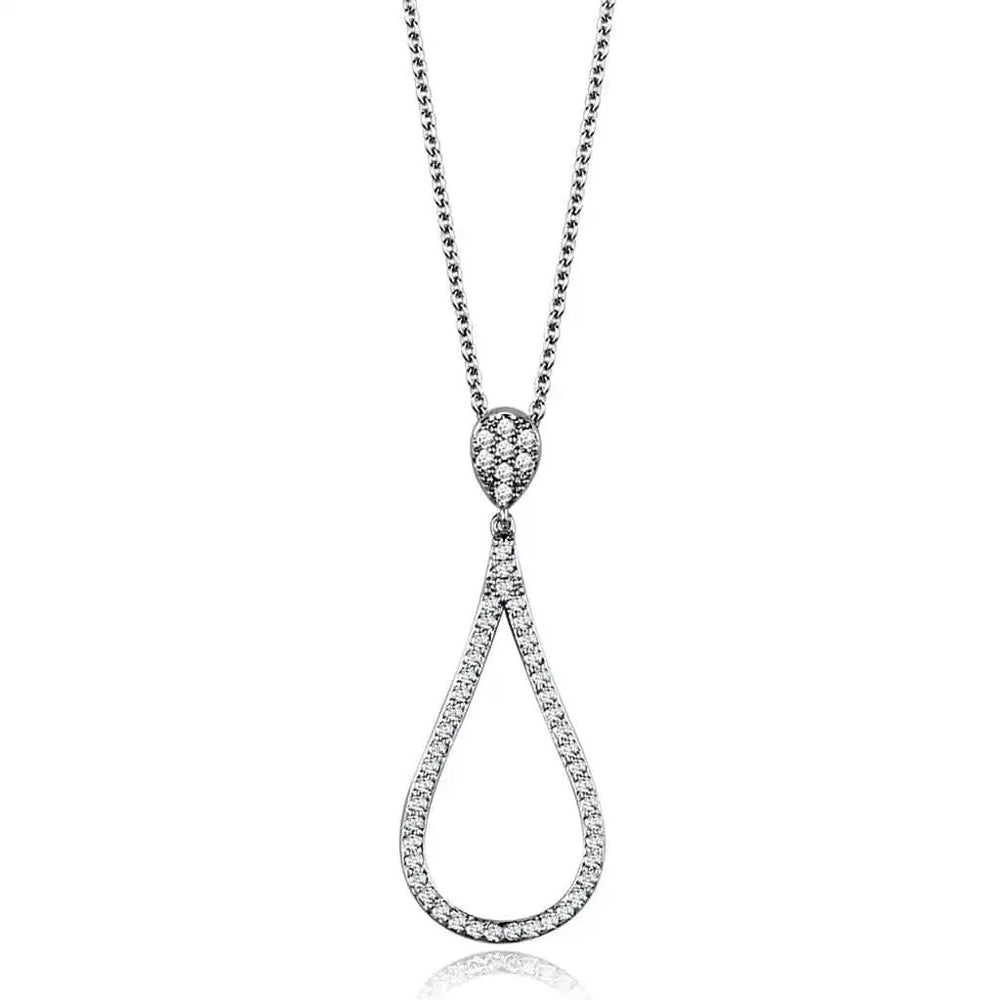 3W1019 - Rhodium Brass Chain Pendant with AAA Grade CZ  in Clear - Alamode