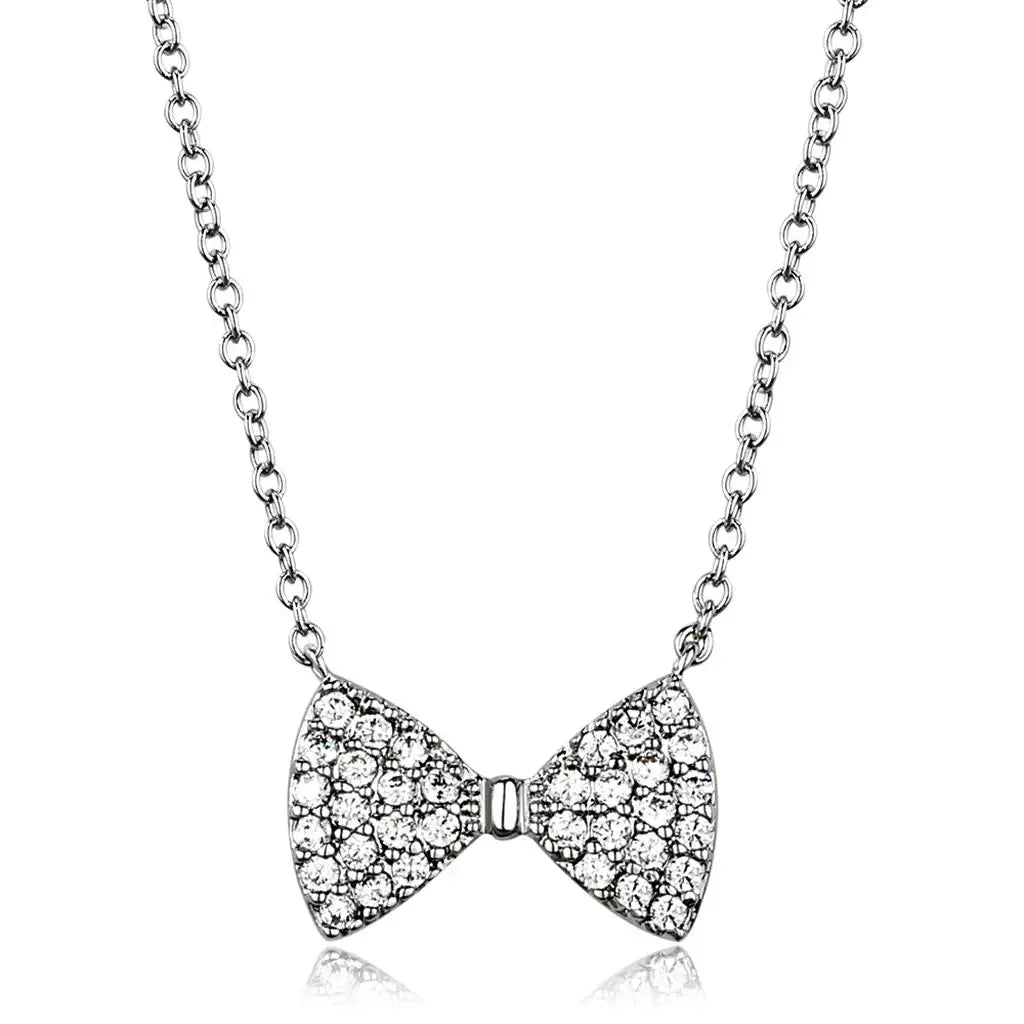 3W1021 - Rhodium Brass Chain Pendant with AAA Grade CZ in Clear - Alamode - Flyclothing LLC