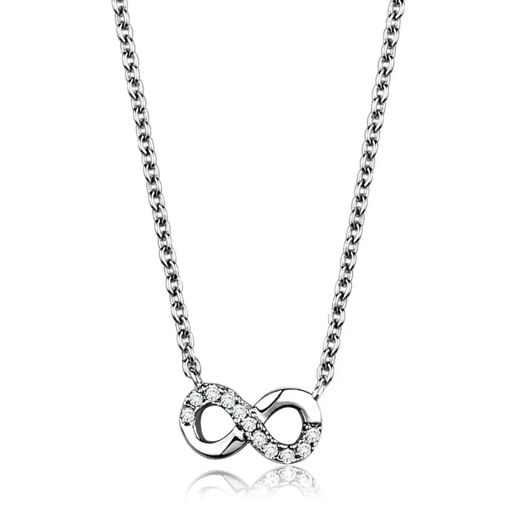 3W1022 - Rhodium Brass Chain Pendant with AAA Grade CZ in Clear - Alamode - Flyclothing LLC