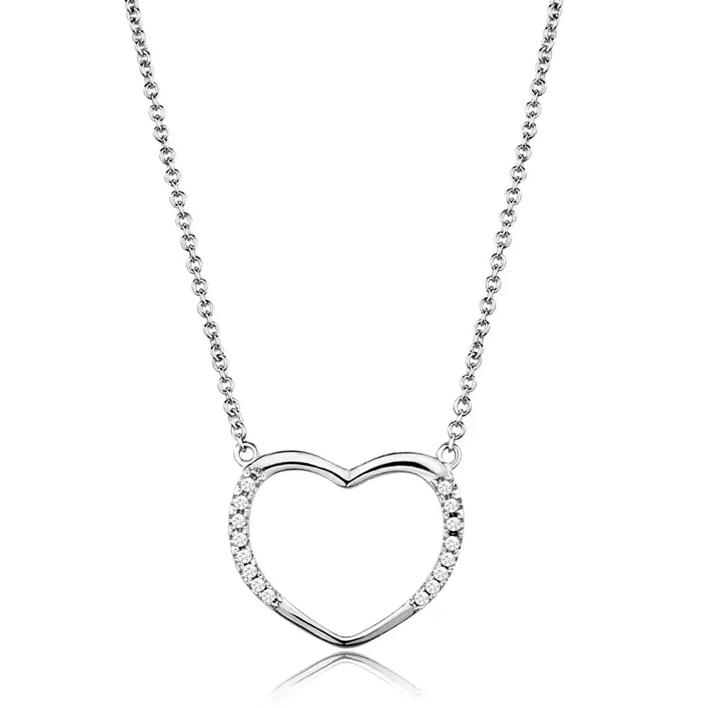 3W1023 - Rhodium Brass Chain Pendant with AAA Grade CZ in Clear - Alamode - Flyclothing LLC