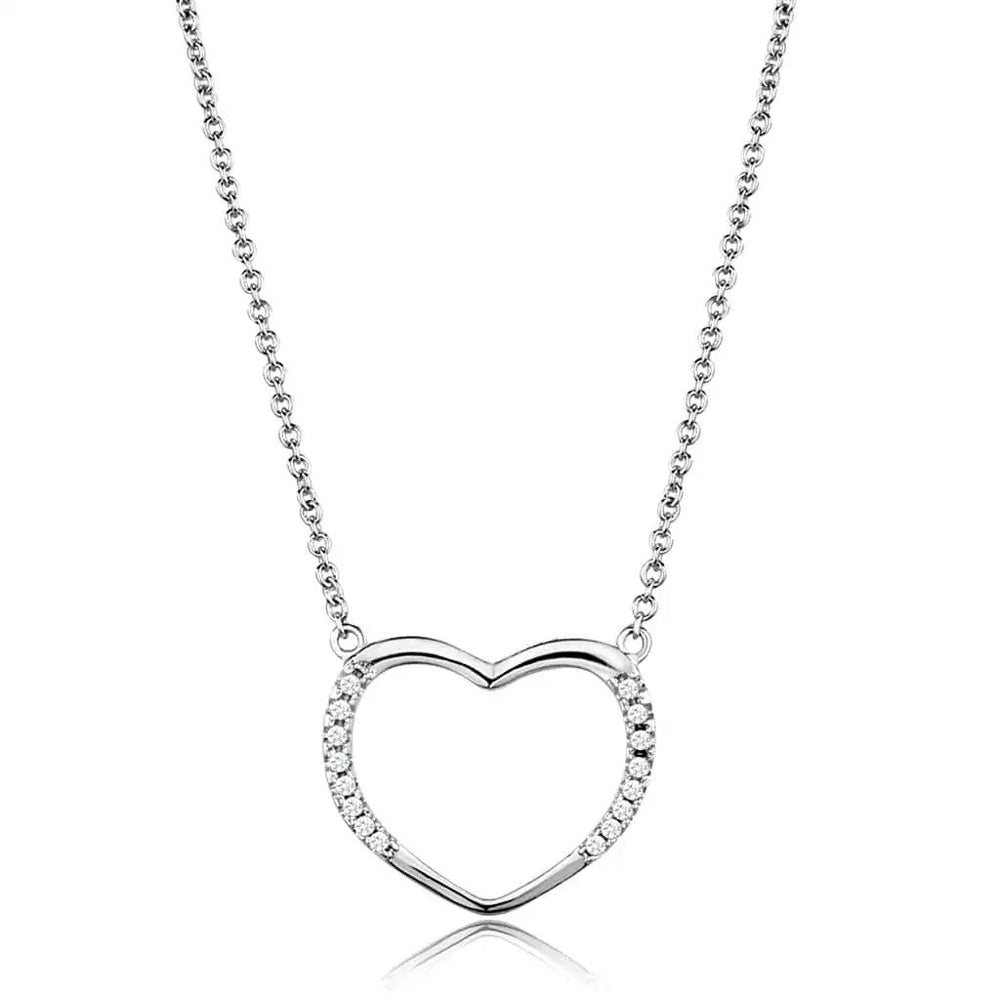 3W1023 - Rhodium Brass Chain Pendant with AAA Grade CZ  in Clear - Alamode