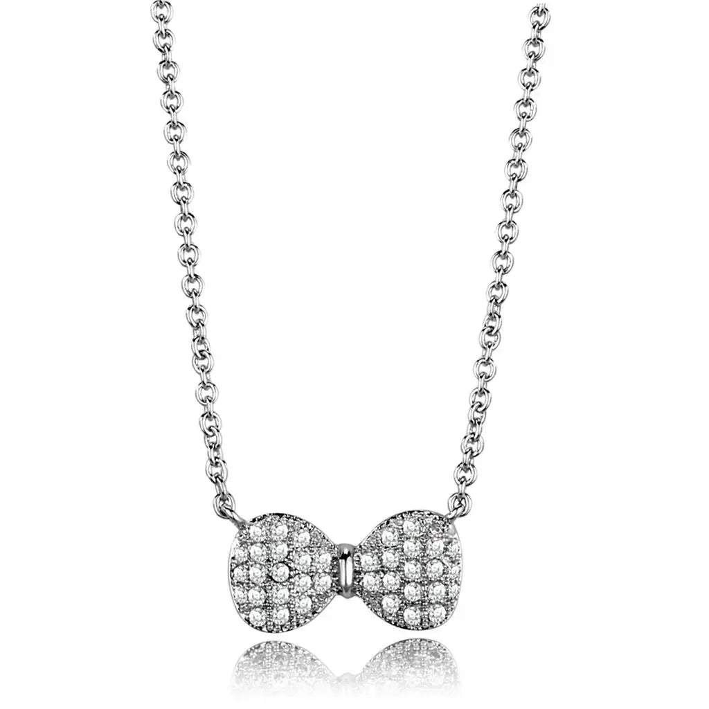 3W1024 - Rhodium Brass Chain Pendant with AAA Grade CZ in Clear - Alamode - Flyclothing LLC