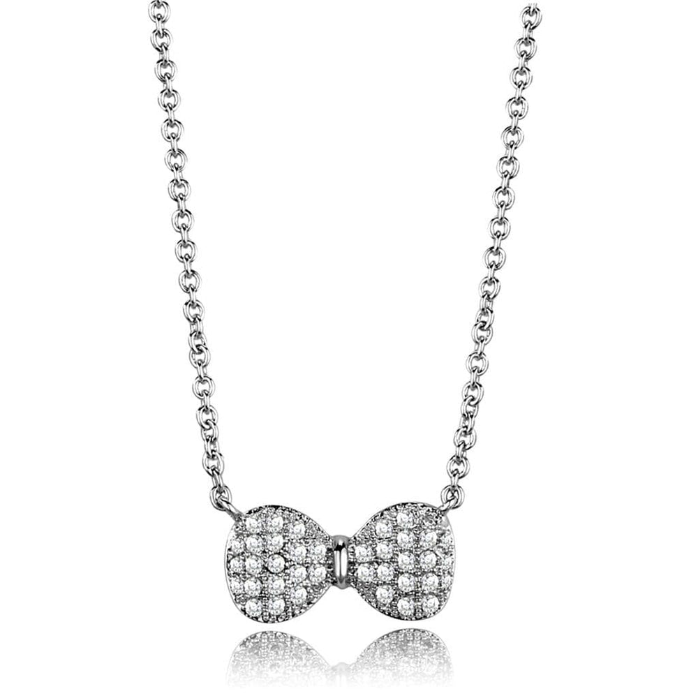 3W1024 - Rhodium Brass Chain Pendant with AAA Grade CZ  in Clear - Alamode