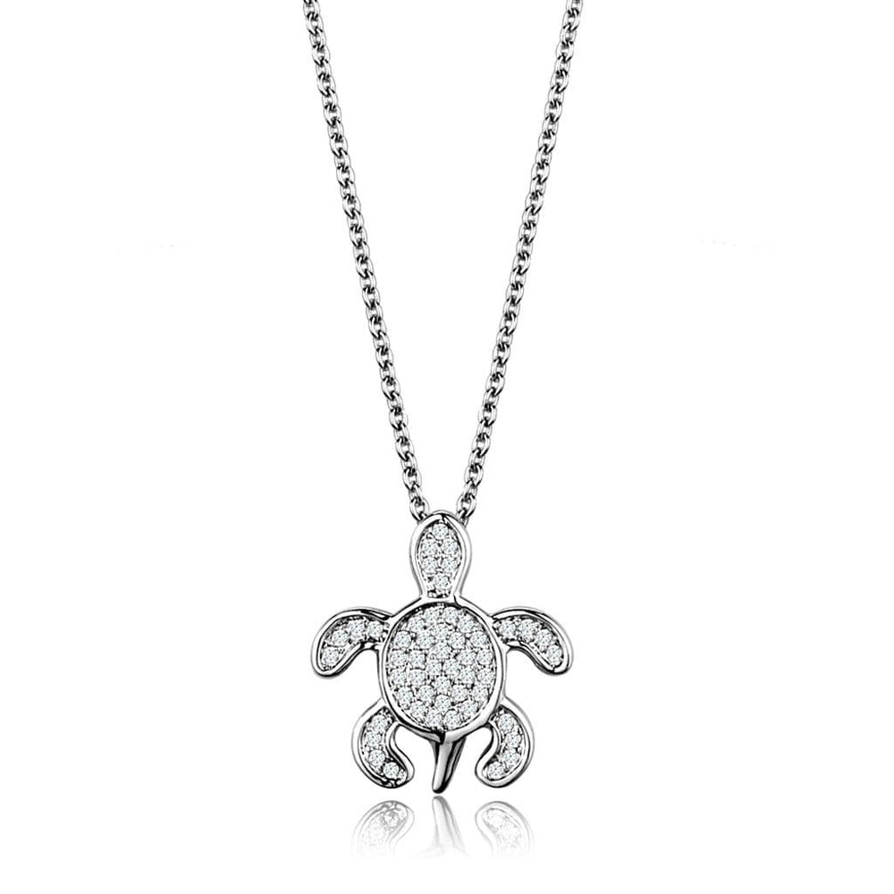 3W1025 - Rhodium Brass Chain Pendant with AAA Grade CZ  in Clear - Alamode