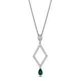 3W1026 - Rhodium Brass Chain Pendant with Synthetic Synthetic Glass in Emerald - Alamode - Flyclothing LLC