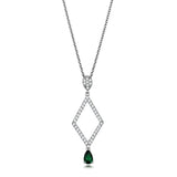 3W1026 - Rhodium Brass Chain Pendant with Synthetic Synthetic Glass in Emerald - Alamode