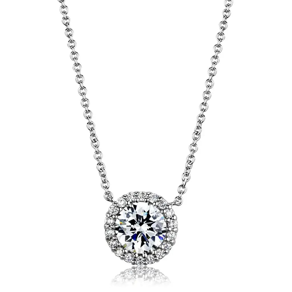 3W1027 - Rhodium Brass Chain Pendant with AAA Grade CZ in Clear - Alamode - Flyclothing LLC