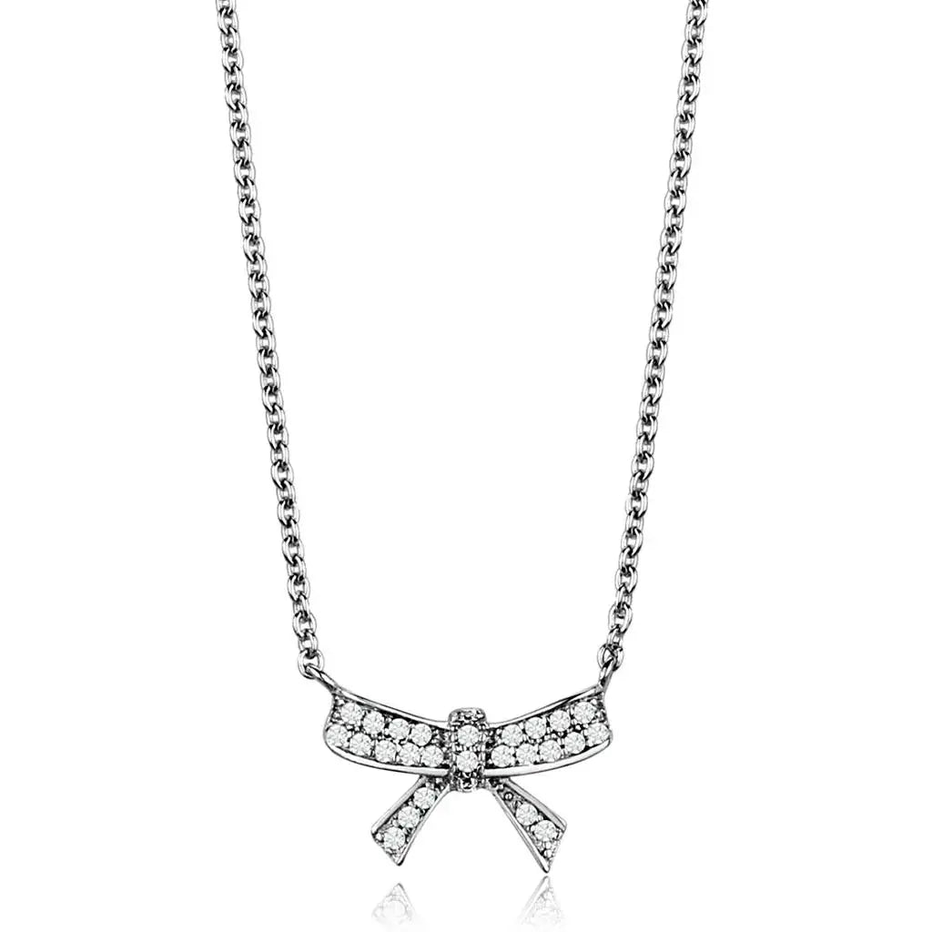 3W1028 - Rhodium Brass Chain Pendant with AAA Grade CZ in Clear - Alamode - Flyclothing LLC