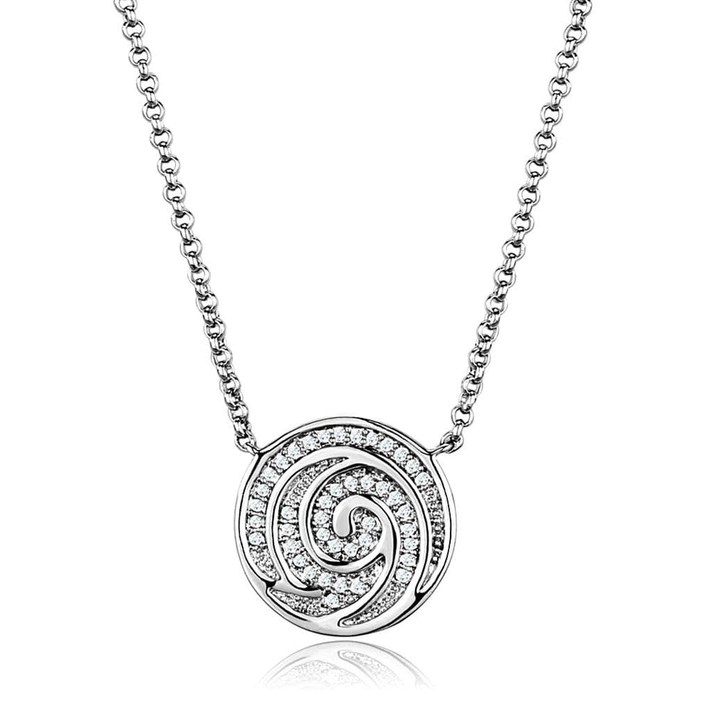 3W1029 - Rhodium Brass Chain Pendant with AAA Grade CZ  in Clear - Alamode