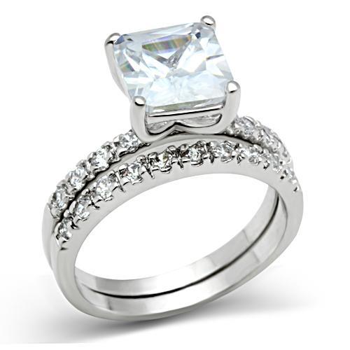 3W102 - Rhodium Brass Ring with AAA Grade CZ  in Clear - Alamode