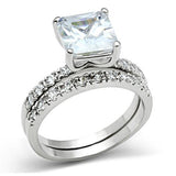 3W102 - Rhodium Brass Ring with AAA Grade CZ  in Clear - Alamode