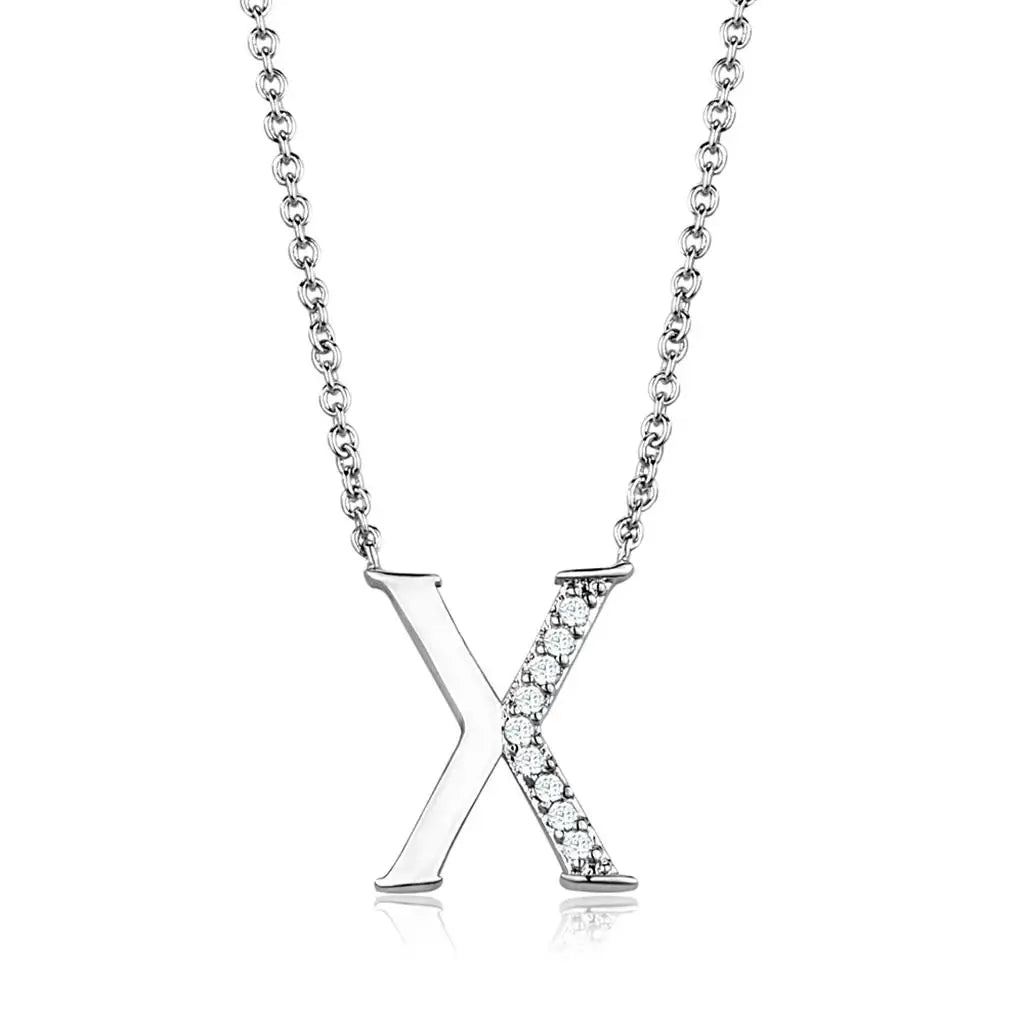 3W1030 - Rhodium Brass Chain Pendant with AAA Grade CZ in Clear - Alamode - Flyclothing LLC