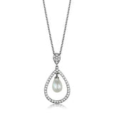 3W1031 - Rhodium Brass Chain Pendant with Synthetic Pearl in White - Alamode - Flyclothing LLC