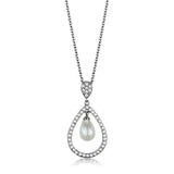 3W1031 - Rhodium Brass Chain Pendant with Synthetic Pearl in White - Alamode