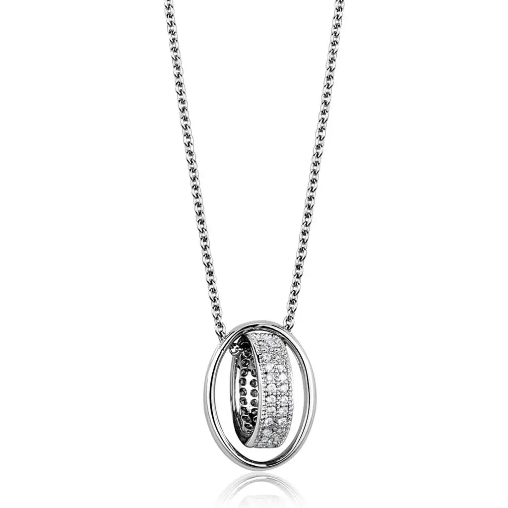 3W1032 - Rhodium Brass Chain Pendant with AAA Grade CZ in Clear - Alamode - Flyclothing LLC