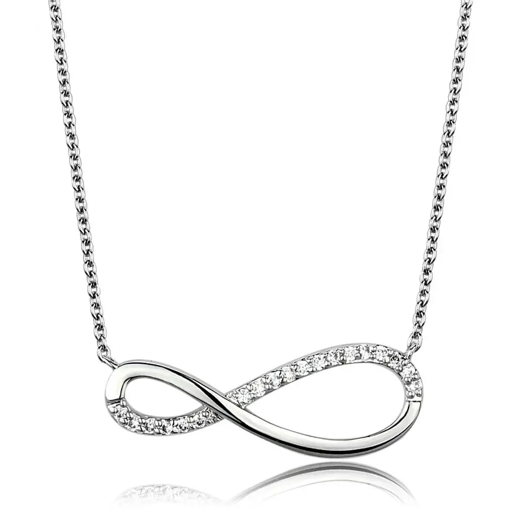 3W1033 - Rhodium Brass Chain Pendant with AAA Grade CZ in Clear - Alamode - Flyclothing LLC