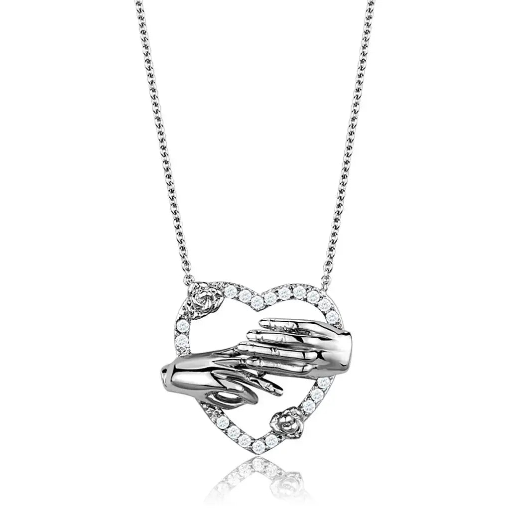 3W1034 - Rhodium Brass Chain Pendant with AAA Grade CZ in Clear - Alamode - Flyclothing LLC