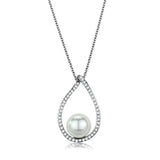3W1036 - Rhodium Brass Chain Pendant with Synthetic Pearl in White - Alamode - Flyclothing LLC
