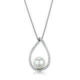 3W1036 - Rhodium Brass Chain Pendant with Synthetic Pearl in White