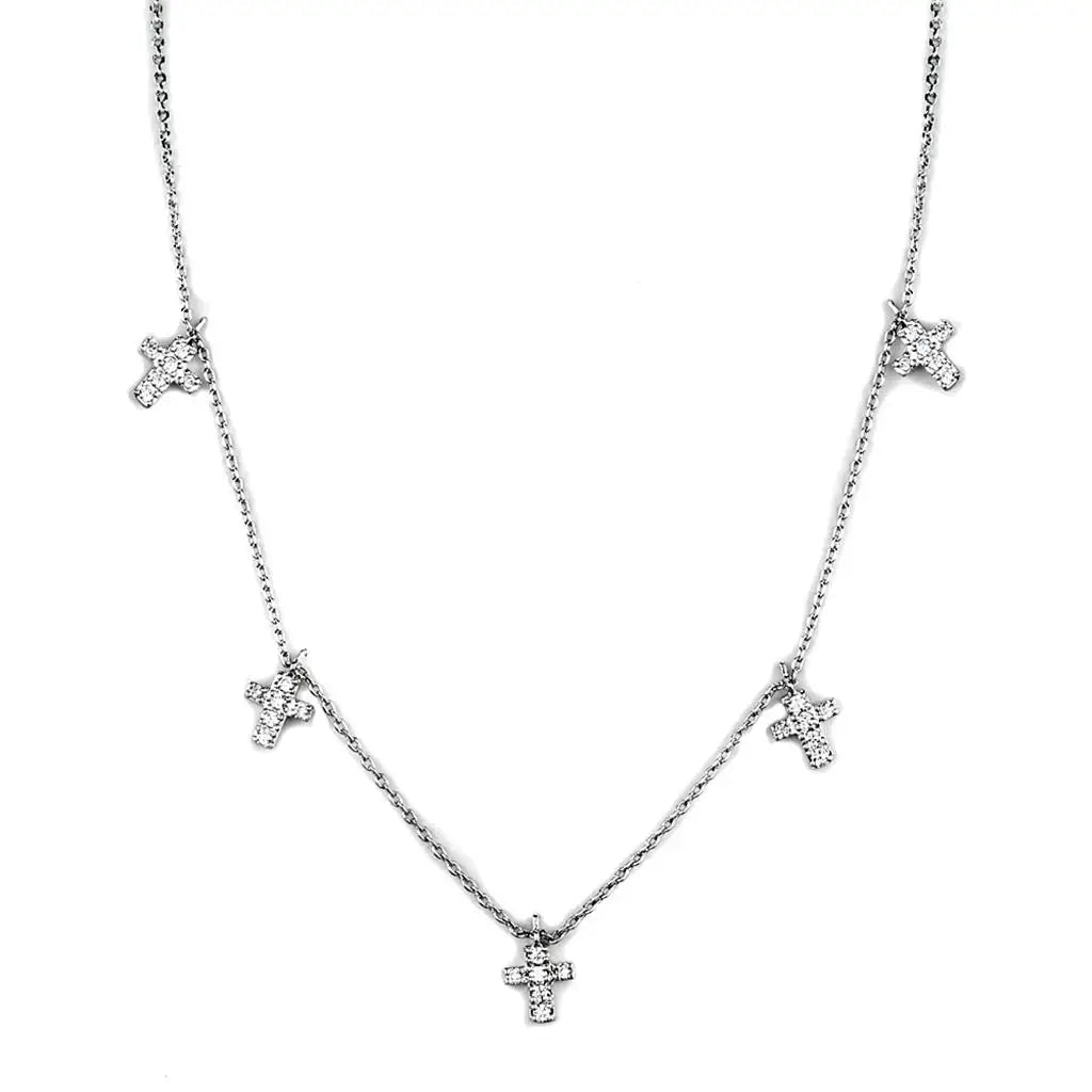 3W1037 - Rhodium Brass Chain Pendant with AAA Grade CZ in Clear - Alamode - Flyclothing LLC