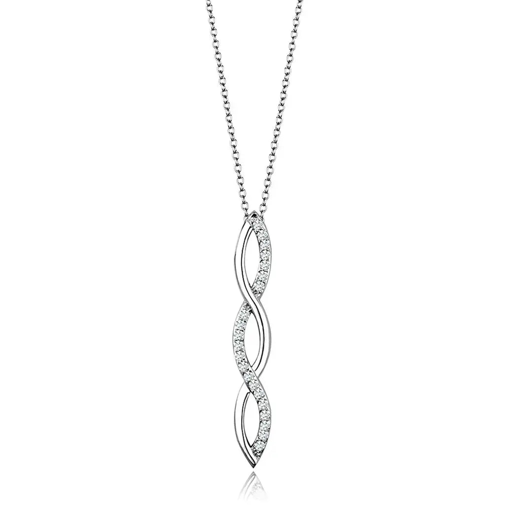 3W1039 - Rhodium Brass Chain Pendant with AAA Grade CZ in Clear - Alamode - Flyclothing LLC
