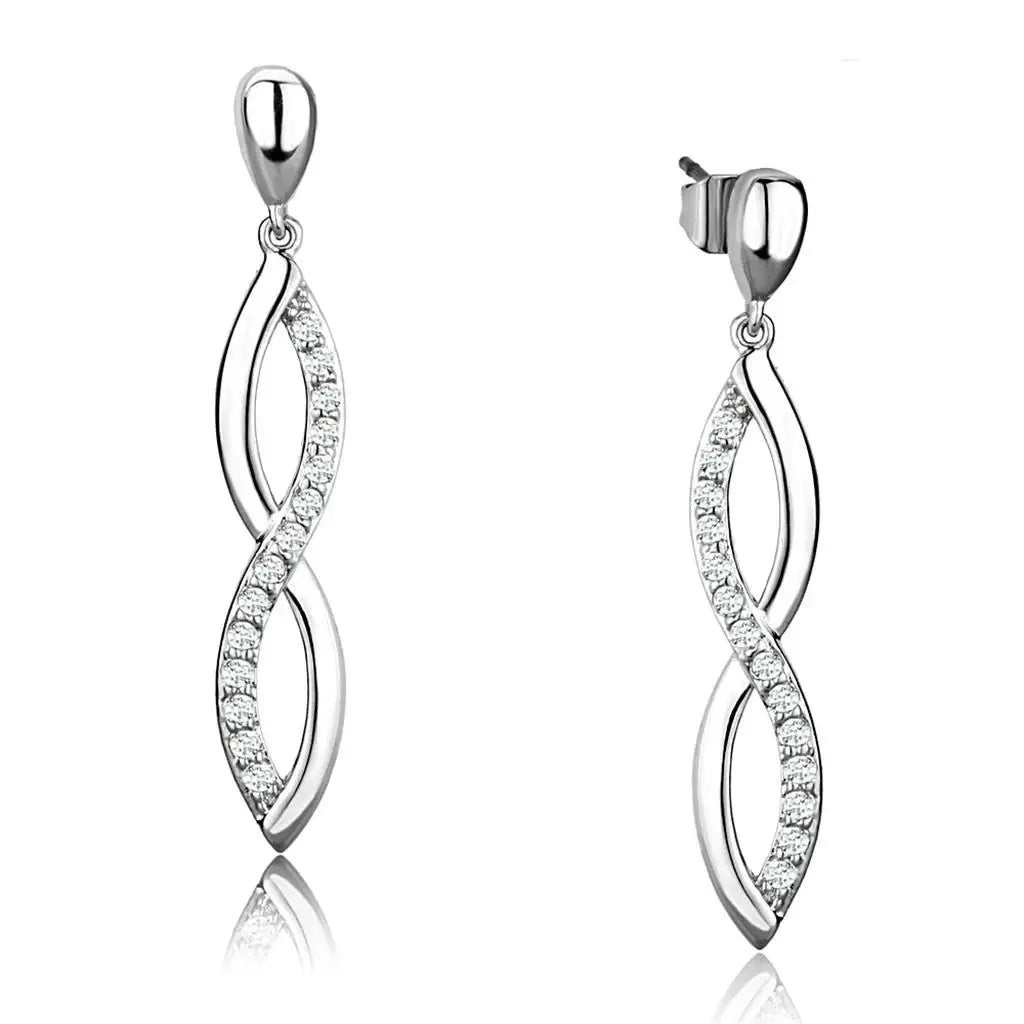 3W1045 - Rhodium Brass Earrings with AAA Grade CZ in Clear - Alamode - Flyclothing LLC