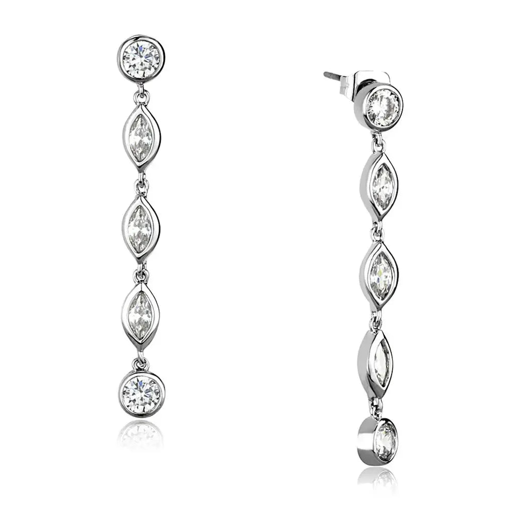 3W1049 - Rhodium Brass Earrings with AAA Grade CZ in Clear - Alamode - Flyclothing LLC