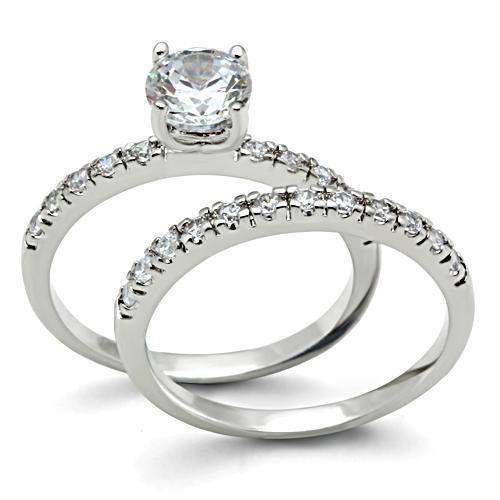 3W105 - Rhodium Brass Ring with AAA Grade CZ in Clear - Alamode - Flyclothing LLC