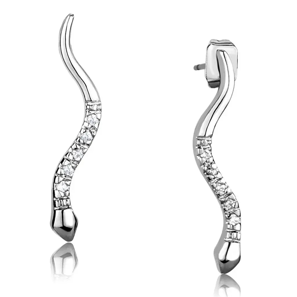 3W1051 - Rhodium Brass Earrings with AAA Grade CZ in Clear - Alamode - Flyclothing LLC