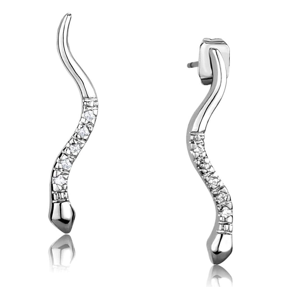 3W1051 - Rhodium Brass Earrings with AAA Grade CZ  in Clear