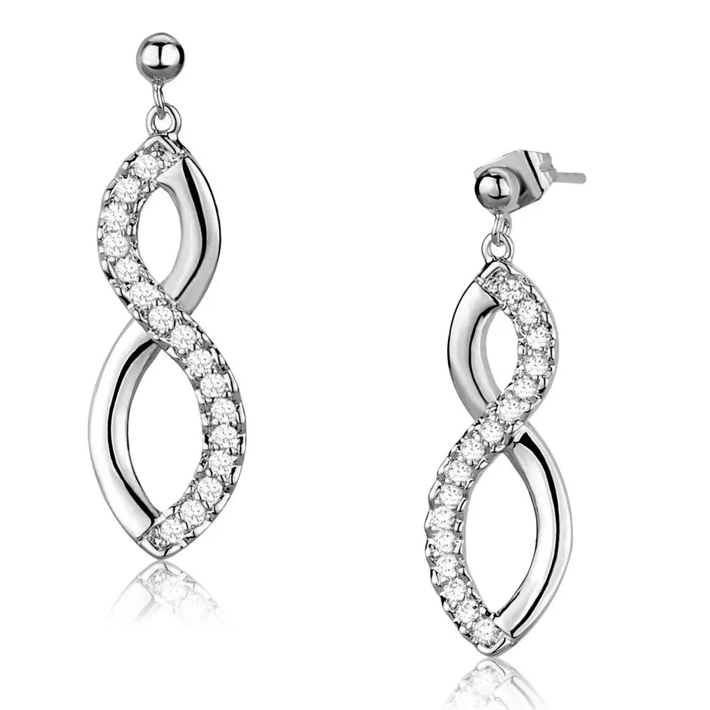 3W1055 - Rhodium Brass Earrings with AAA Grade CZ in Clear - Alamode - Flyclothing LLC