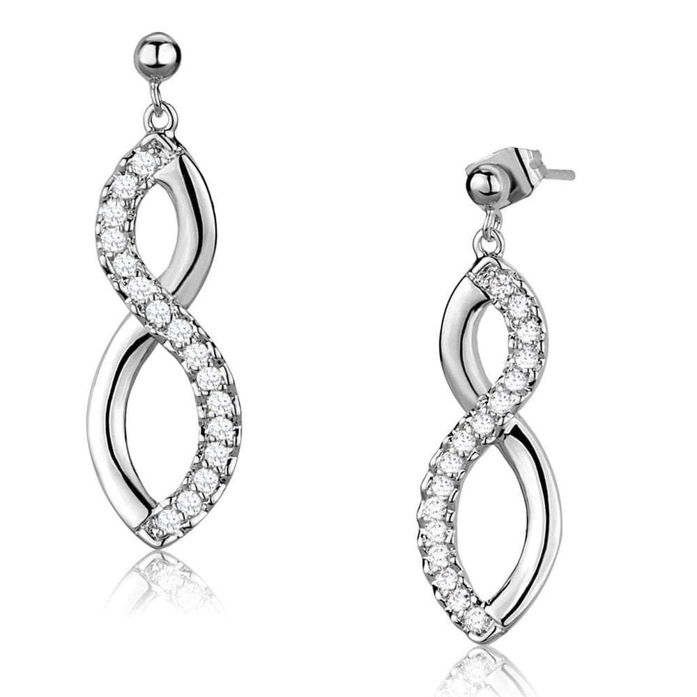 3W1055 - Rhodium Brass Earrings with AAA Grade CZ  in Clear - Alamode