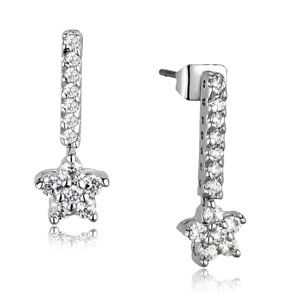 3W1056 - Rhodium Brass Earrings with AAA Grade CZ  in Clear - Alamode