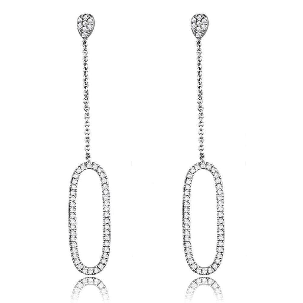 3W1058 - Rhodium Brass Earrings with AAA Grade CZ  in Clear - Alamode