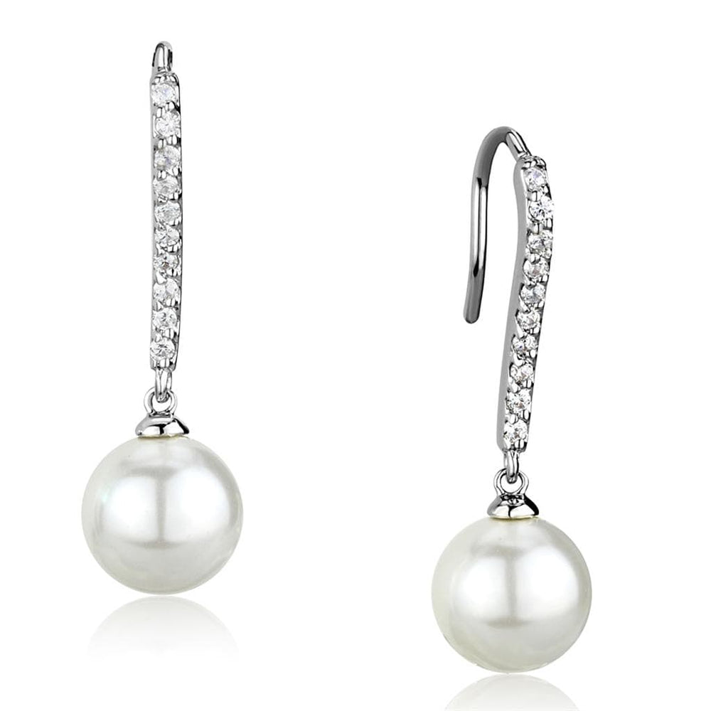 3W1059 - Rhodium Brass Earrings with Synthetic Pearl in White - Alamode