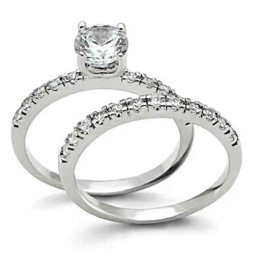 3W105 - Rhodium Brass Ring with AAA Grade CZ  in Clear - Alamode