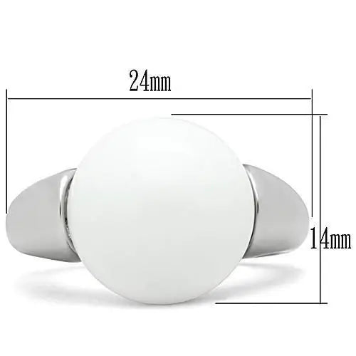 3W106 - Rhodium Brass Ring with Synthetic Glass Bead in White - Alamode - Flyclothing LLC