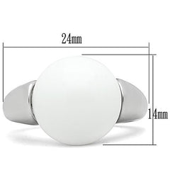 3W106 - Rhodium Brass Ring with Synthetic Glass Bead in White