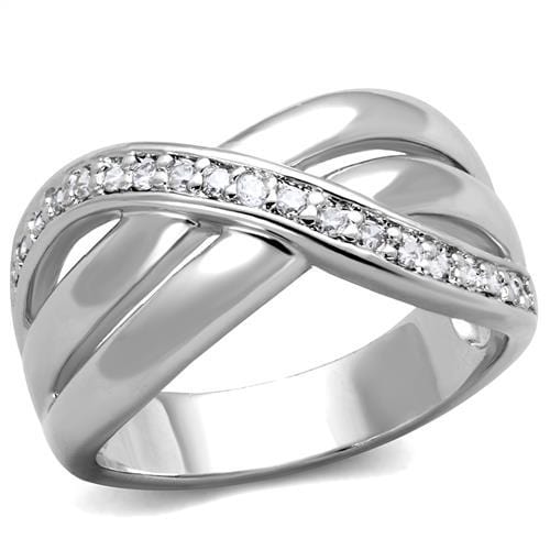 3W1071 - Rhodium Brass Ring with AAA Grade CZ  in Clear - Alamode